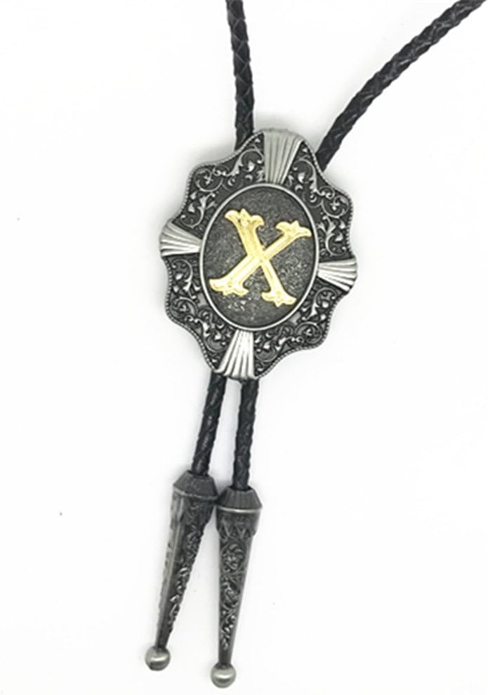 KECOL Western Letter Bolo Tie Cowboy Aalphabet A to Z Neckties Necklace for Men Women - Image 2